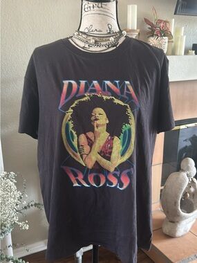 NWT! Diana Ross Graphic Tee - Black with Multicolor Print